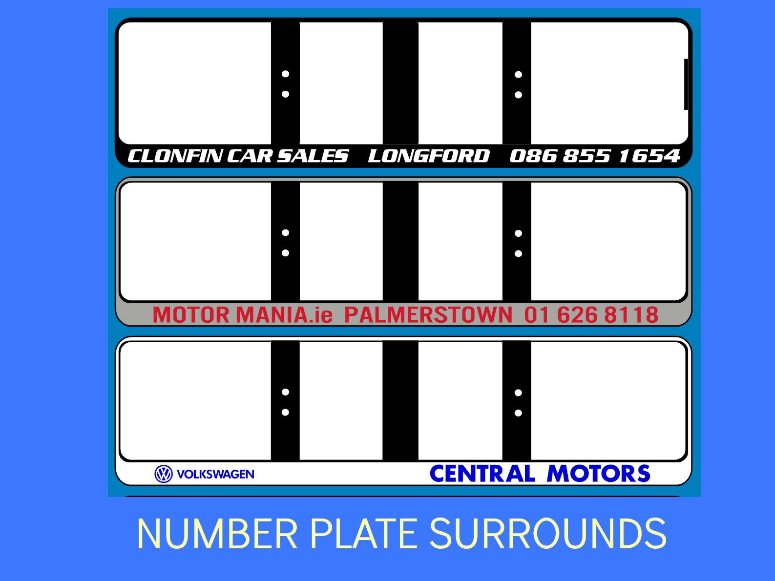 REG SURROUNDS, NUMBER PLATE BACKINGS, LICENCE PLATE SURROUNDS
